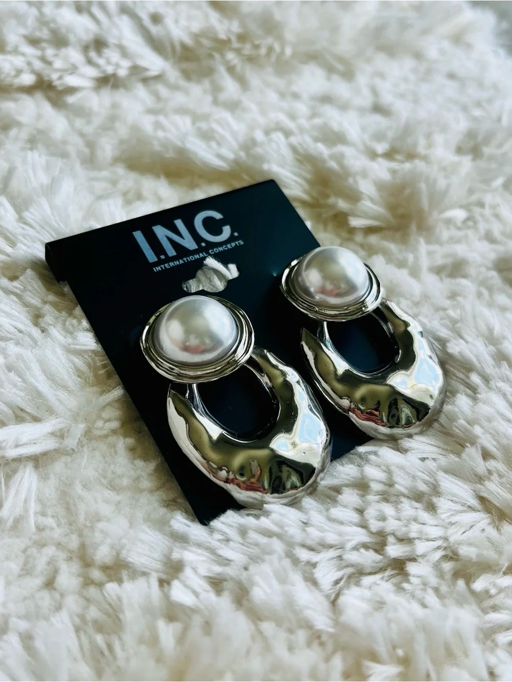 I.N.C. Silver-Tone Imitation Pearl Sculptural Drop Earrings